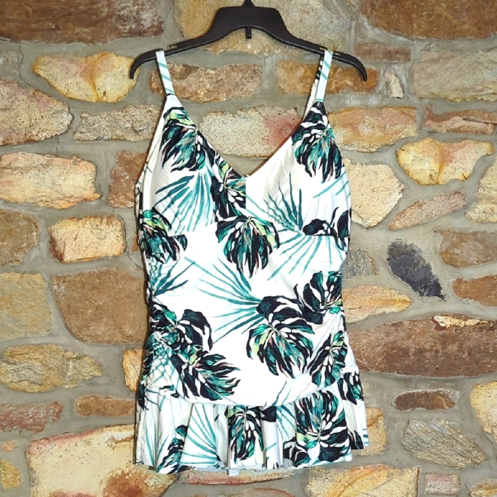 Sonnet Shores Tropical Leaf Print Swim Dress